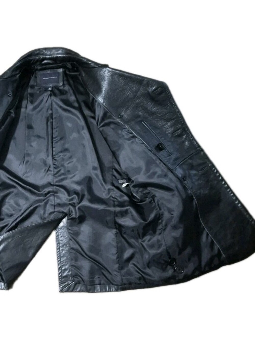 Banana Republic Men's Double-Breasted Leather Pea Coat in Black Size M. - Picture 8 of 11